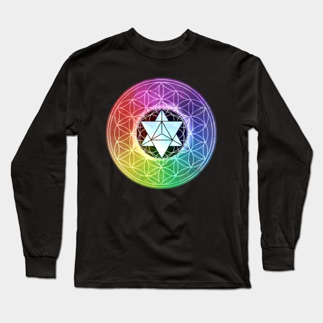 Colorful Sacred Geometry Merkaba Long Sleeve T-Shirt by Bluepress